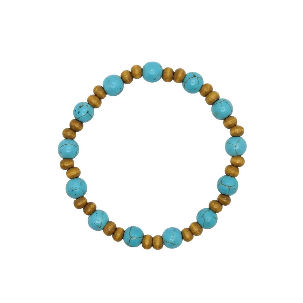 Turquoise/Wood Stretch Bracelet