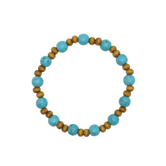 Turquoise/Wood Stretch Bracelet