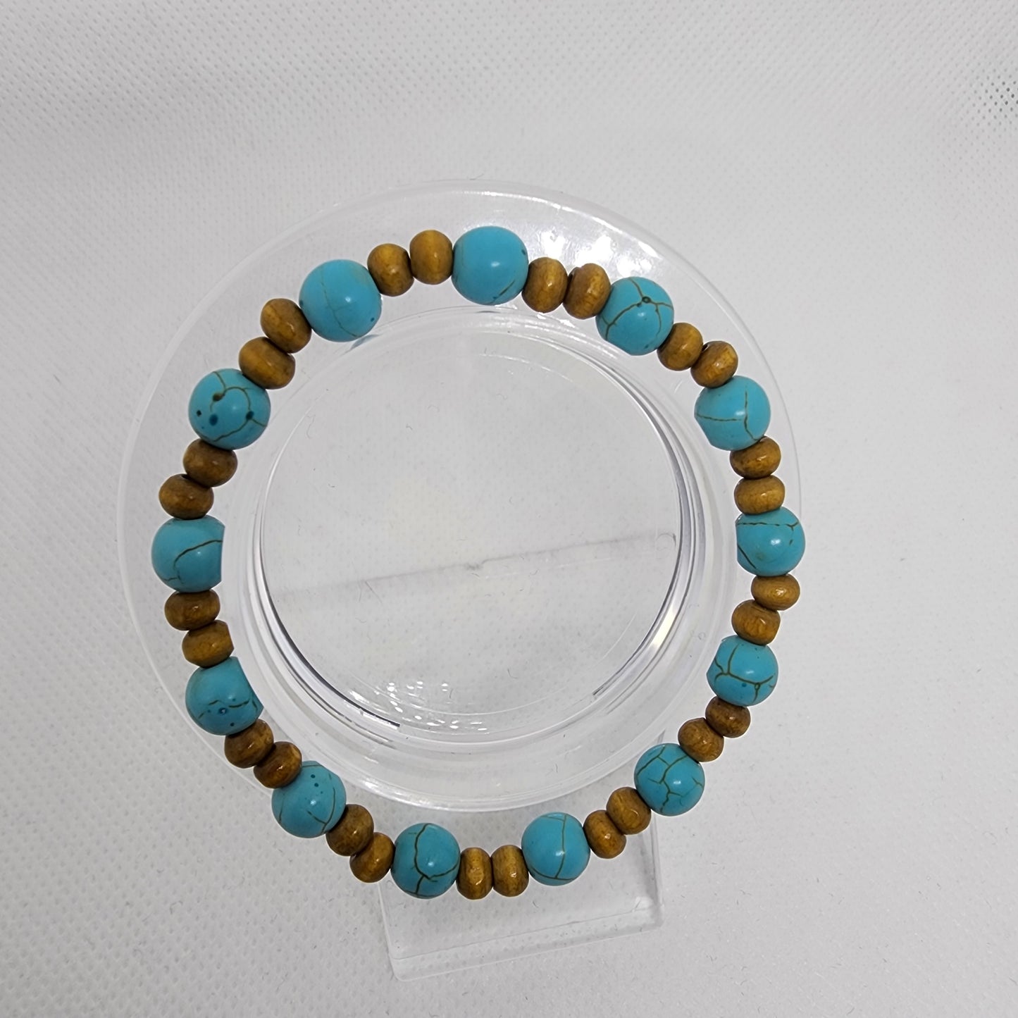 Turquoise/Wood Stretch Bracelet