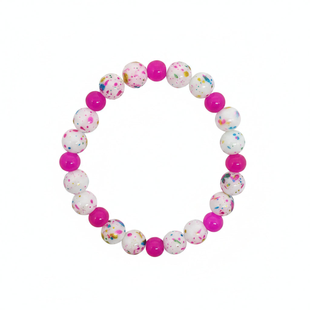 Multicolored Paint Splatter Bracelet With Pink Beads