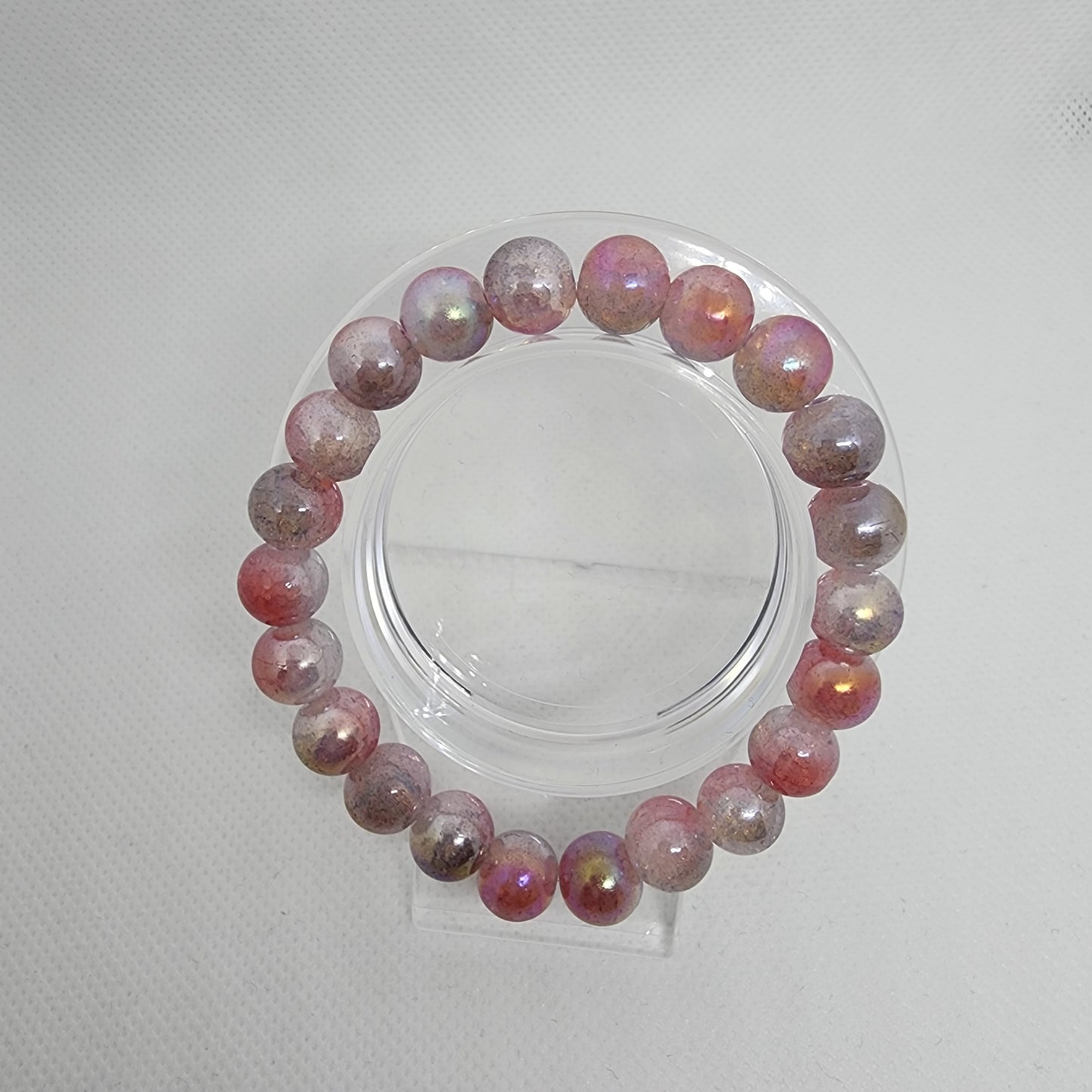 Rose/Multicolored Crackle Bead Stretch Bracelet