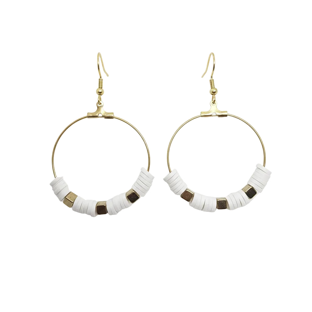 White Polymer Clay Hoop Earrings