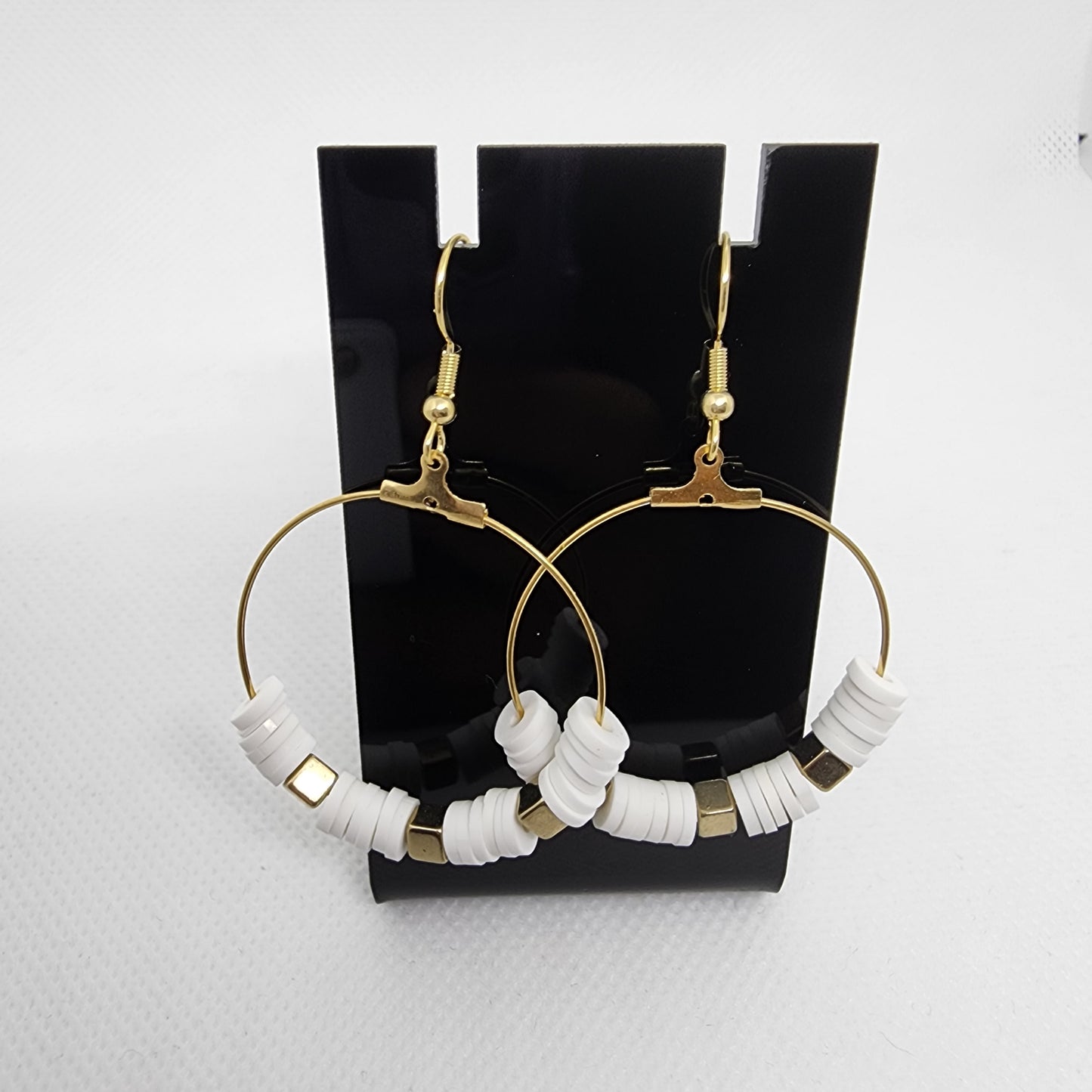 White Polymer Clay Hoop Earrings