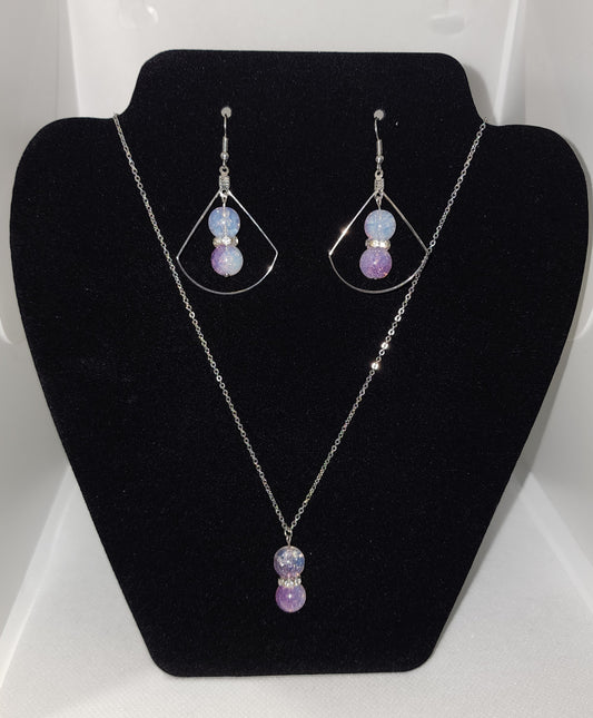 Purple Crackle Necklace and Earring Set