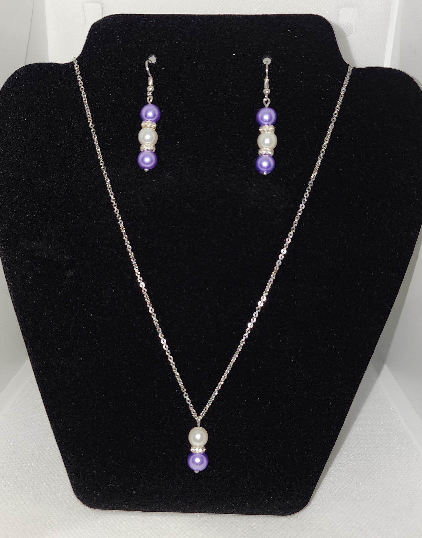 Purple Pearl Necklace and Earring Set