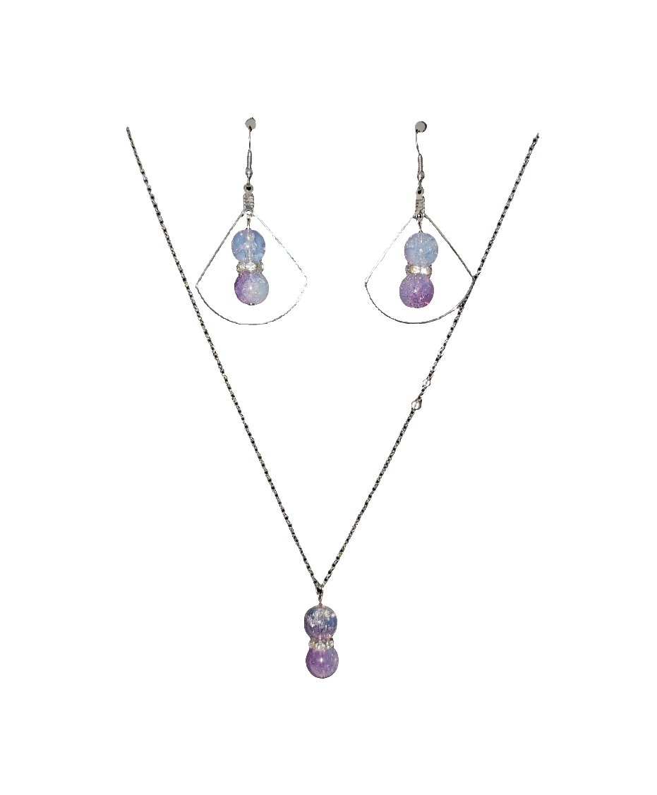 Purple Crackle Necklace and Earring Set