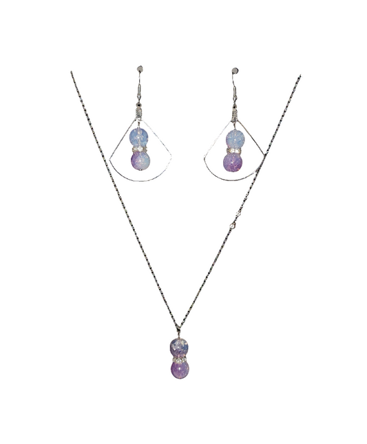 Purple Crackle Necklace and Earring Set