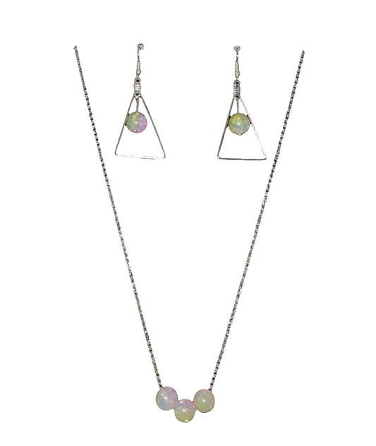 Pink/Green Crackle Necklace Set