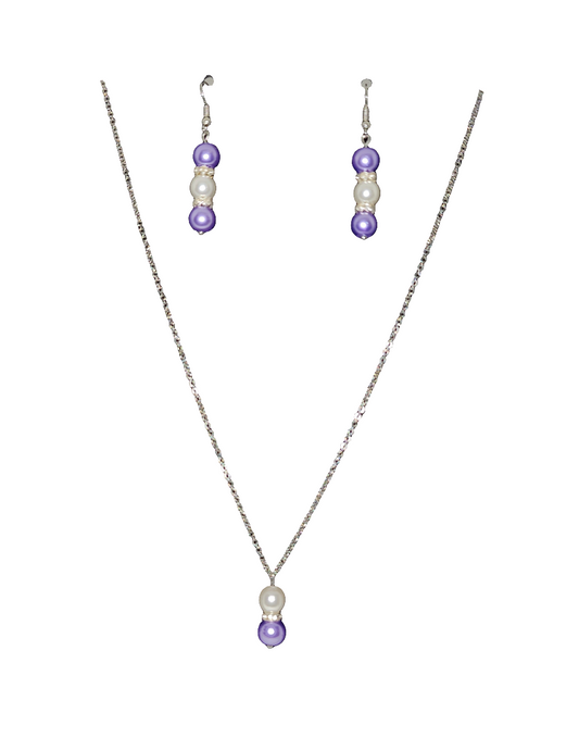 Purple Pearl Necklace and Earring Set