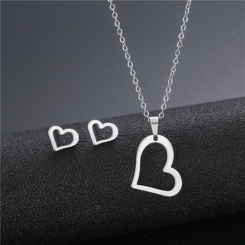 Stainless Steel Heart-shaped Necklace Set