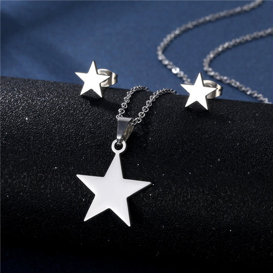 Stainless Steel Star Necklace and Earrings Set