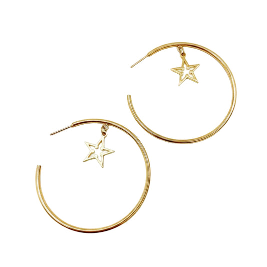 Gold Titanium Steel Hoop Earrings With Star Charm