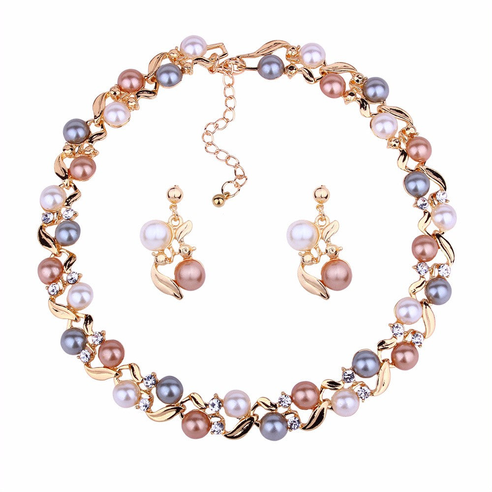 Alloy Pearl Beaded Necklace and Earring Set