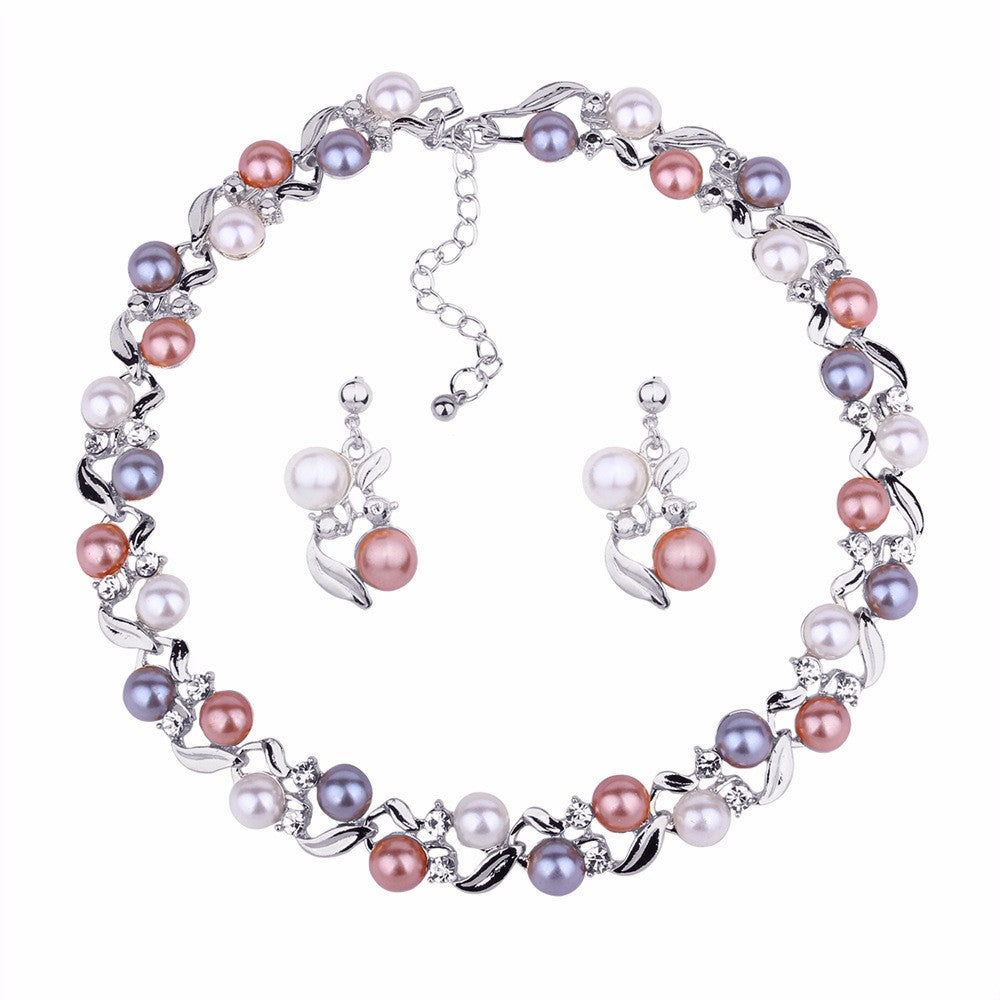 Alloy Pearl Beaded Necklace and Earring Set