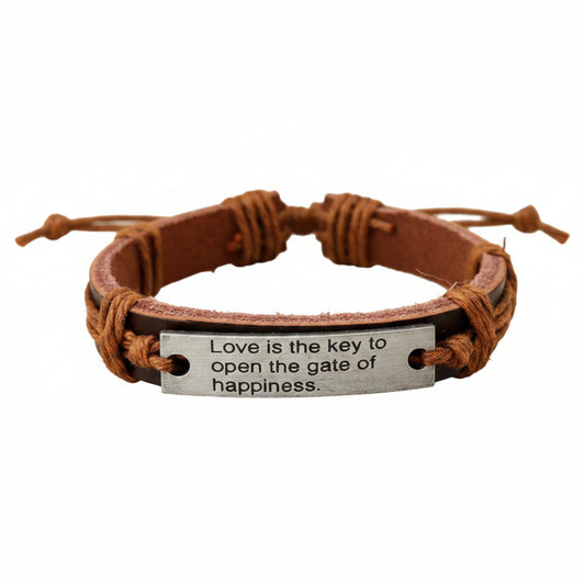 Leather "Love Is The Key To Open The Gate Of Happiness" Bracelet