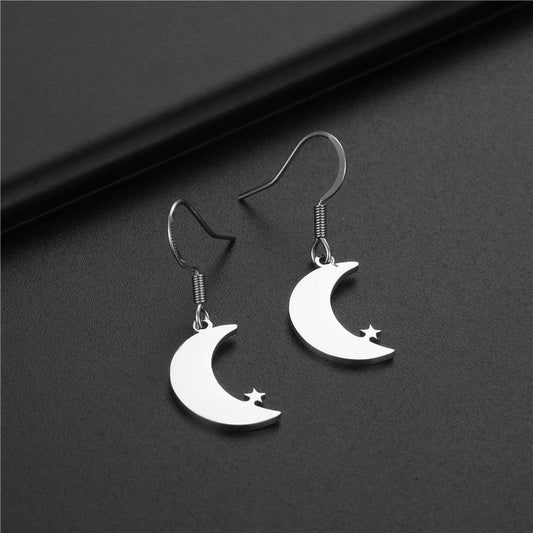 Stainless Steel Moon and Star Earrings