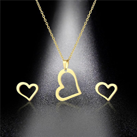 Stainless Steel Heart-shaped Necklace Set