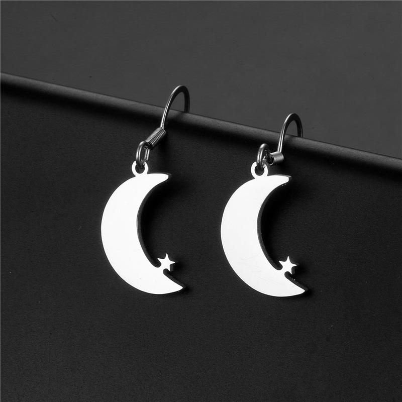 Stainless Steel Moon and Star Earrings