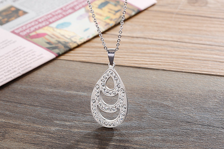 Stainless Steel Teardrop Shaped Cubic Zirconia Necklace and Earrings Set