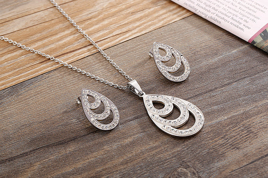 Stainless Steel Teardrop Shaped Cubic Zirconia Necklace and Earrings Set