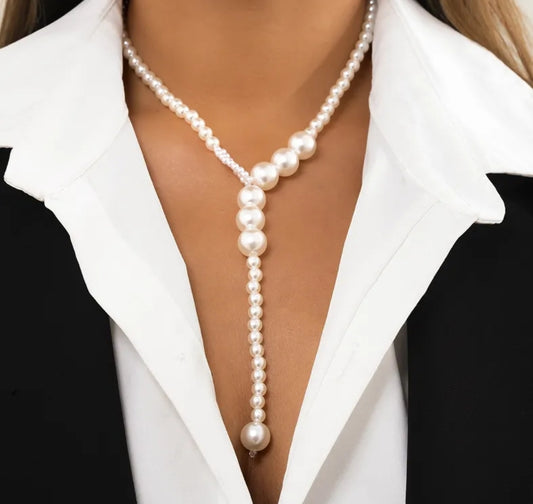 Retro Y-shaped Tassel Beaded Imitation Pearl Necklace