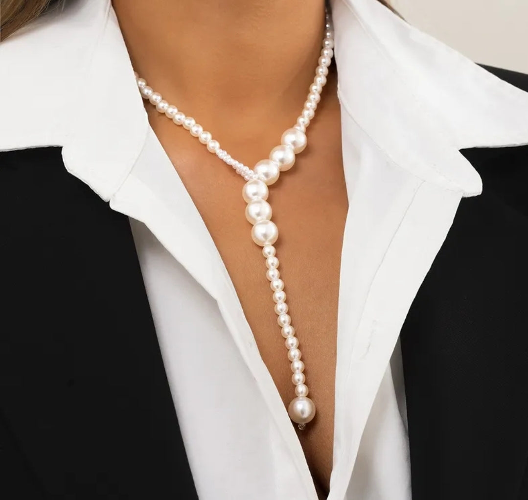 Retro Y-shaped Tassel Beaded Imitation Pearl Necklace