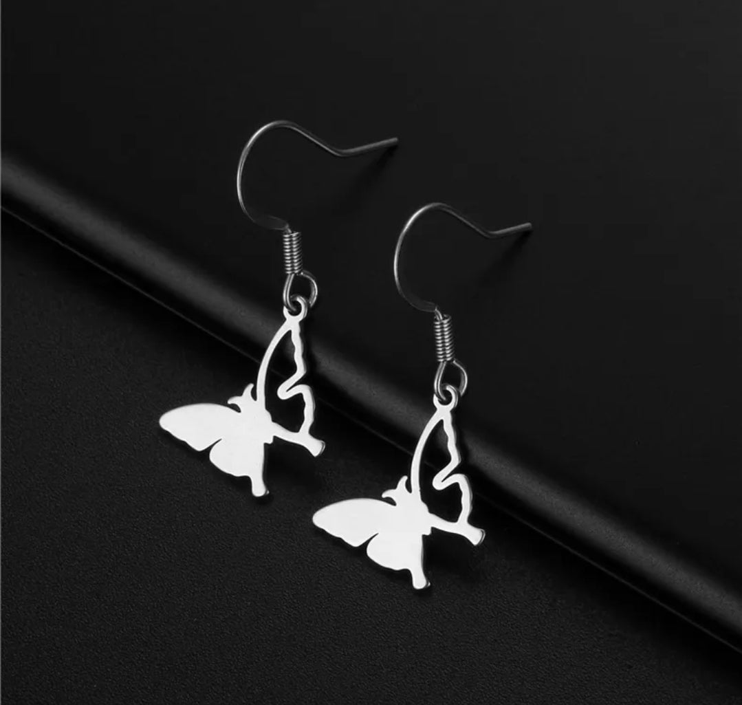 Stainless Steel Hollow Butterfly Earrings